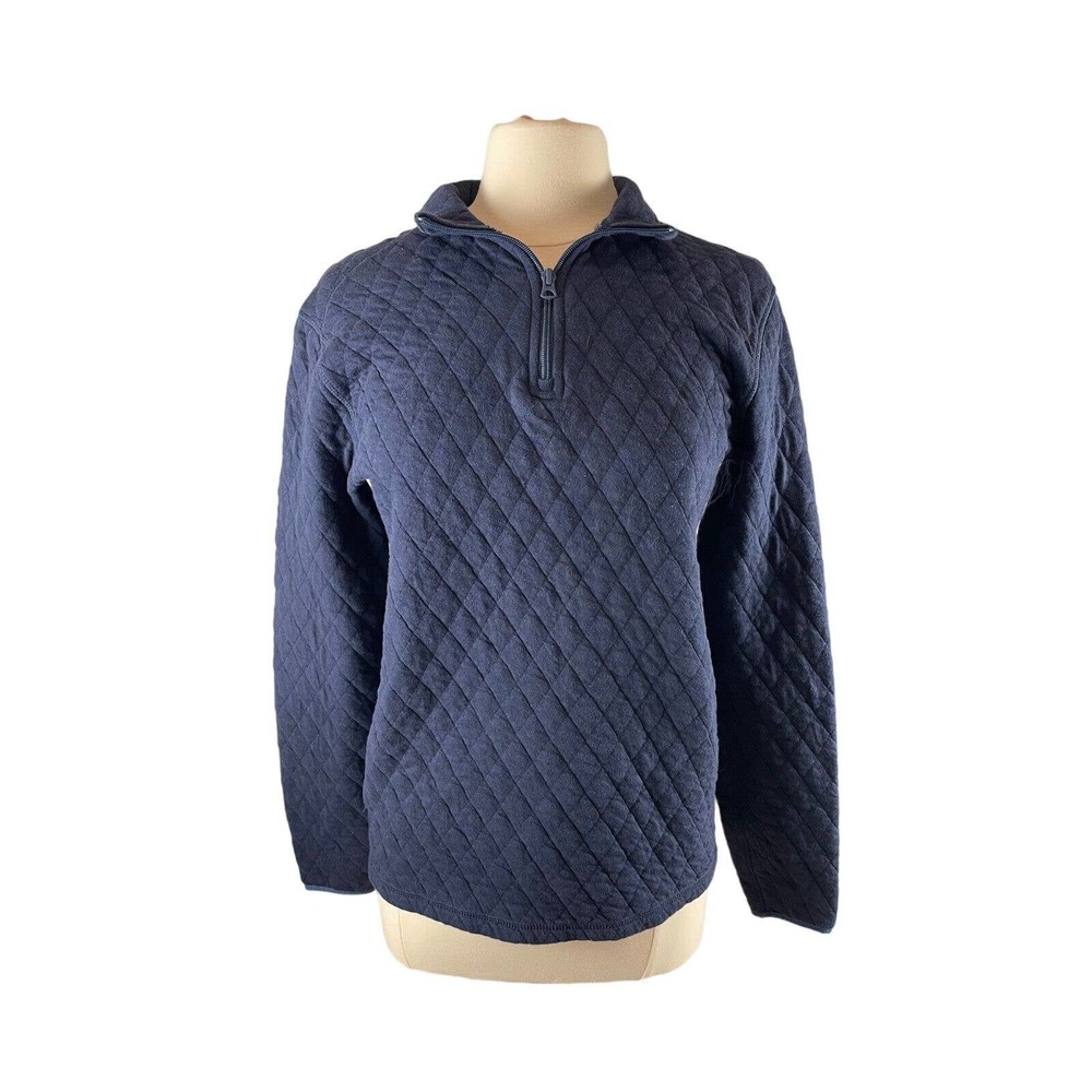 J. Crew Quilted Quarter Zip Pullover Medium Navy Blue